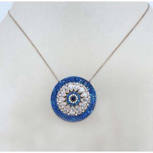 Vintage Sterling Silver 925 Vermeil Clear and Blue Crystals Pendant